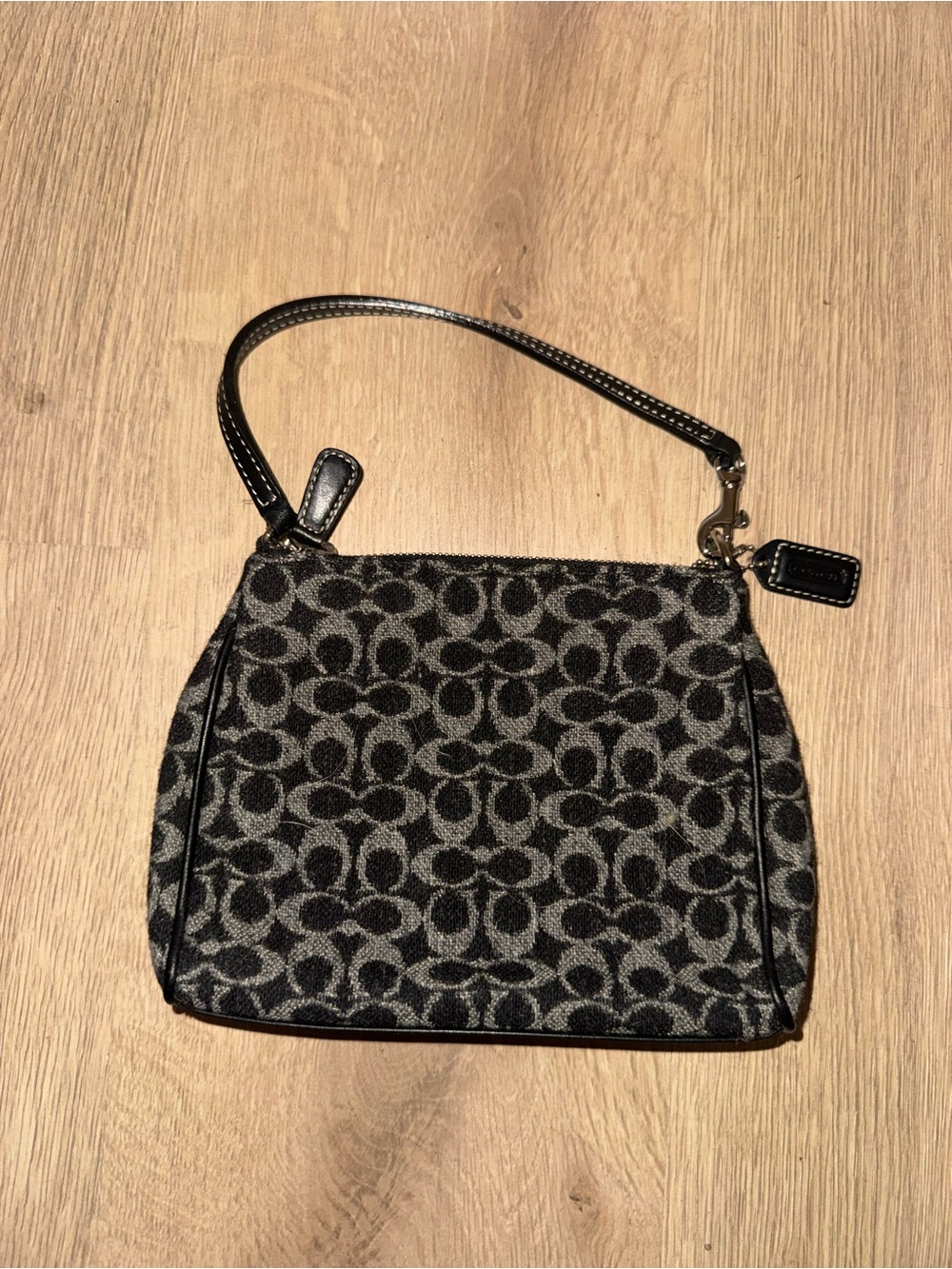Coach Black & Gray Signature Canvas Wristlet